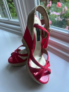 White House Black Market Red Espadrille Wedge Sandals